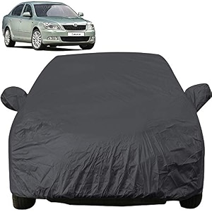autofact car body cover with mirror pockets compatible for skoda laura triple stitched bottom fully elastic dark grey