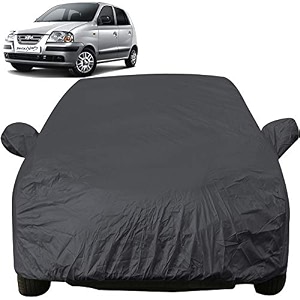 autofact car body cover with mirror pockets compatible for hyundai santro xing triple stitched bottom fully elastic dark grey