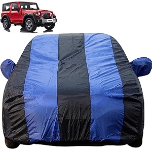 autofact car body cover with mirror pockets compatible for mahindra thar triple stitched bottom fully elastic royal blue color