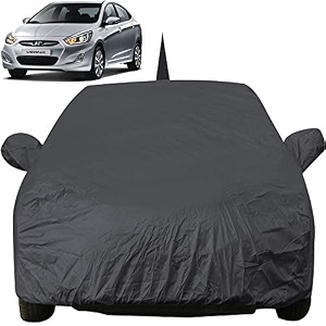 autofact car body cover with mirror pockets compatible for hyundai verna fluidic 2011 to 2016 triple stitched bottom fully elastic black color