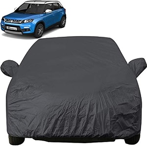 autofact car body cover with mirror pockets compatible for maruti brezza triple stitched bottom fully elastic black color