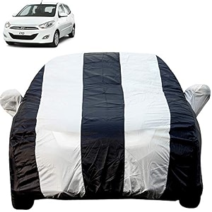 autofact car body cover with mirror pockets compatible for hyundai i10 triple stitched bottom fully elastic white blue color