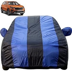 autofact car body cover with mirror pockets compatible for skoda kushaq triple stitched bottom fully elastic royal blue color