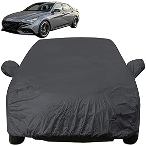 autofact car body cover with mirror pockets compatible for hyundai new verna 2023 triple stitched bottom fully elastic dark grey