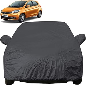 autofact car body cover with mirror pockets compatible for tata tiago triple stitched bottom fully elastic black color
