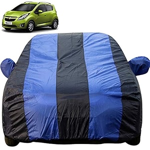 autofact car body cover with mirror pockets compatible for chevrolet beat triple stitched bottom fully elastic royal blue color