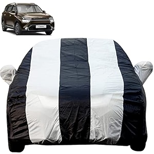 autofact car body cover with mirror pockets compatible for kia carens triple stitched bottom fully elastic white blue color