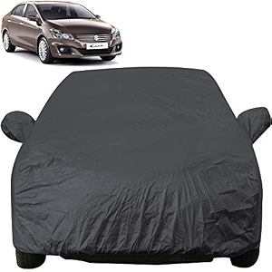 autofact car body cover with mirror pockets compatible for maruti ciaz triple stitched bottom fully elastic dark grey