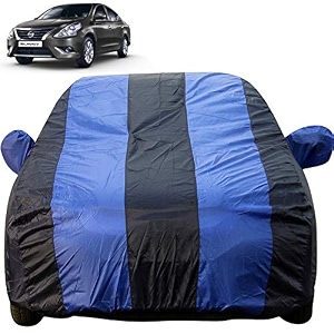 autofact car body cover with mirror pockets compatible for nissan sunny triple stitched bottom fully elastic royal blue color
