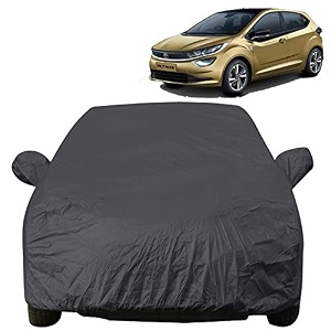 autofact car body cover with mirror pockets compatible for tata altroz triple stitched bottom fully elastic dark grey
