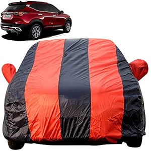 autofact car body cover with mirror pockets compatible for kia seltos triple stitched bottom fully elastic rednavy blue