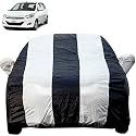 Autofact Car Body Cover with Mirror Pockets Compatible for Hyundai i10 (Triple Stitched, Bottom Fully Elastic, White, Blue Color)