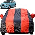 Autofact Car Body Cover for Nissan Datsun Go (Mirror Pocket, Premium Fabric, Triple Stiched, Fully Elastic, Red/Blue Color)