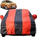 Autofact Car Body Cover for Nissan Micra (Mirror Pocket, Premium Fabric, Triple Stiched, Fully Elastic, Red/Blue Color)
