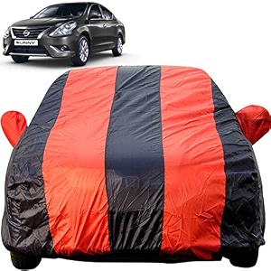 autofact car body cover for nissan sunny mirror pocket premium fabric triple stiched fully elastic redblue color