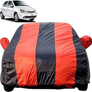 autofact car body cover for tata indica mirror pocket premium fabric triple stiched fully elastic redblue color