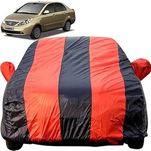autofact car body cover for tata manza mirror pocket premium fabric triple stiched fully elastic redblue color
