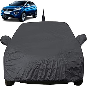 autofact car body cover for tata nexon with mirror and antenna pocket light weight triple stitched heavy buckle bottom fully elastic grey