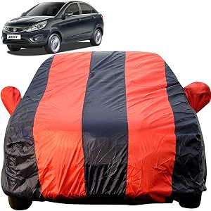 autofact car body cover for tata zest mirror pocket premium fabric triple stiched fully elastic redblue color