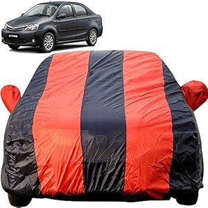 autofact car body cover for toyota etios mirror pocket premium fabric triple stiched fully elastic redblue color