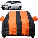Autofact Car Body Cover for Toyota Innova (2000 to 2016) (Mirror Pocket, Premium Fabric, Triple Stiched, Fully Elastic, Orange/Blue Color)