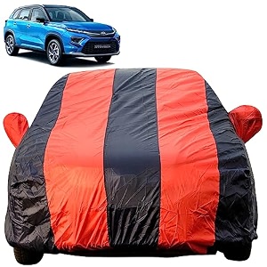 autofact car body cover for toyota urban cruiser hyryder mirror pocket premium fabric triple stiched fully elastic redblue color