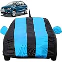 Autofact Car Body Cover for Volkswagen Ameo with Mirror and Antenna Pocket (Light Weight, Triple Stitched, Heavy Buckle, Bottom Fully Elastic, Teak Blue Stripes with Navy Blue Color)