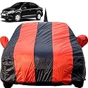 Autofact Car Body Cover for Volkswagen Vento with Mirror and Antenna Pocket (Light Weight, Triple Stitched, Heavy Buckle, Bottom Fully Elastic, Red Stripes with Navy Blue Color)