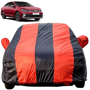 autofact car body cover for volkswagen virtus mirror pocket premium fabric triple stiched fully elastic redblue color