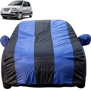 autofact dustproof car body cover compatible with hyundai santro xing 2003 to 2018 with mirror pockets royal blue stripes taffeta polyster triple stiched hyundai santro xing car accessories