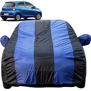 autofact dustproof car body cover compatible with hyundai new santro 2019 to 2024 with mirror pockets royal blue stripes taffeta polyster triple stiched hyundai new santro car accessories