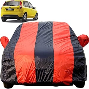 autofact dustproof car body cover compatible with ford figo 2008 to 2014 with mirror pockets red blue stripes taffeta polyster triple stiched ford figo car accessories