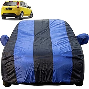 autofact dustproof car body cover compatible with ford figo 2008 to 2014 with mirror pockets royal blue stripes taffeta polyster triple stiched ford figo car accessories