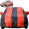 Autofact Dustproof Car Body Cover Compatible with Fiat Palio (2001 to 2011), with Mirror Pockets, Red Blue Stripes, Taffeta Polyster Triple Stiched, Fiat Palio Car Accessories