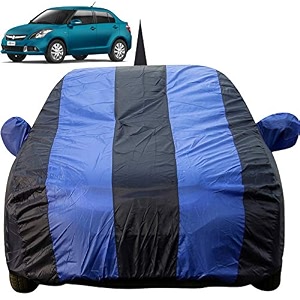 autofact light weight triple stitched heavy buckle fully elastic royal blue stripes with navy blue color car body cover with mirror and antenna pocket for maruti swift dzire 2012 to 201634