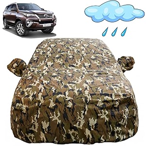 autofact waterproof car body cover compatible with toyota fortuner new 2016 to 2022 with mirror pockets camouflage design