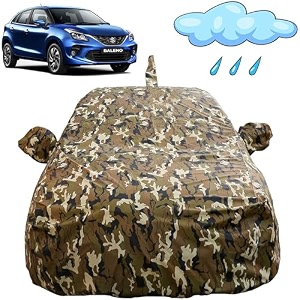autofact waterproof car body cover compatible with maruti baleno 2015 to 2021 with mirror and antenna pockets camouflage design
