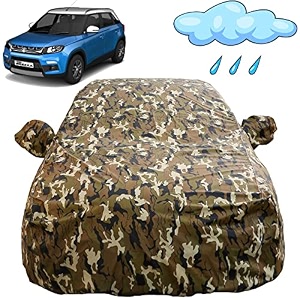 autofact waterproof car body cover compatible with maruti brezza 2022 with mirror pockets camouflage design