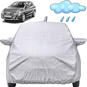 autofact waterproof car body cover compatible with maruti scross 2014 to 2021 with mirror and antenna pockets shinning silver