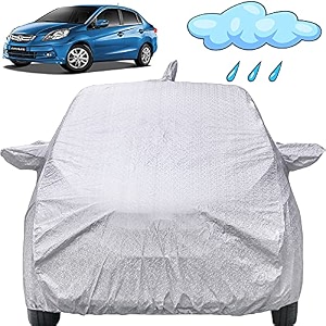 autofact waterproof car body cover compatible with honda amaze 2011 to 2017 with mirror and antenna pockets shinning silver