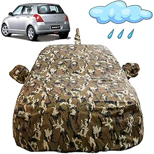 autofact waterproof car body cover compatible with maruti swift 2005 to 2017 with mirror and antenna pockets camouflage design