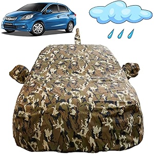 autofact waterproof car body cover compatible with honda amaze 2011 to 2017 with mirror and antenna pockets camouflage design
