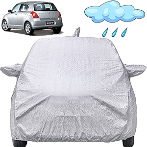 autofact waterproof car body cover compatible with maruti swift 2005 to 2011 with mirror and antenna pockets shinning silver