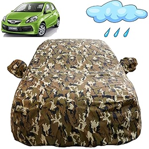 autofact waterproof car body cover compatible with honda brio 2013 to 2022 with mirror pockets camouflage design