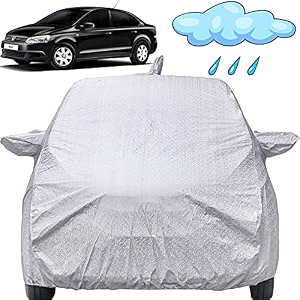 autofact waterproof car body cover compatible with volkswagen vento 2010 to 2021 with mirror and antenna pockets shinning silver