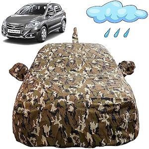autofact waterproof car body cover compatible with maruti scross 2014 to 2022 with mirror and antenna pockets camouflage design