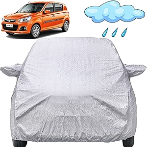 autofact waterproof car body cover compatible with maruti suzuki alto k10 2014 to 2021 with mirror pockets shinning silver
