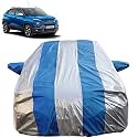 Autofact Waterproof Car Body Cover Compatible with Tata Punch (2021 to 2022) with Mirror Pockets (Blue Stripes with Shinning Silver Fabric/Waterproof Cover)