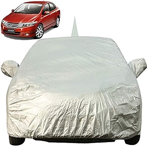 autofact waterproof car body cover for honda city ivtech 2009 to 2013 with mirror and antenna pocket light weight triple stitched heavy buckle bottom fully elastic silver matty