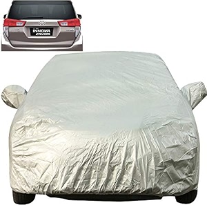 autofact waterproof car body cover with mirror pockets compatible for toyota innova crysta triple stitched bottom fully elastic light grey 2 x 2 matty